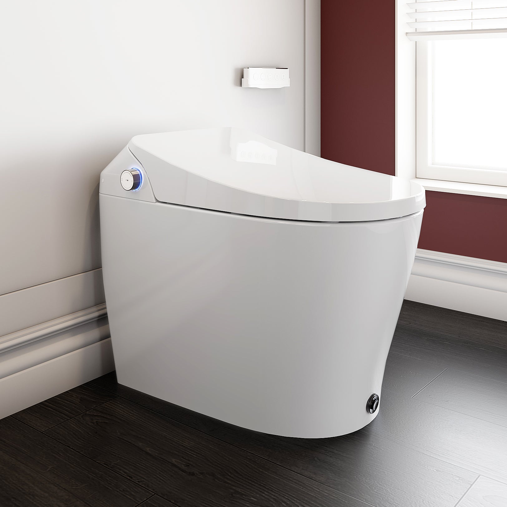 Smart Bidet Toilet for bathrooms with Built-in Water Tank, Assisted Pump, Heated Seat, Warm Water, 1.06 GPF Auto Flush, Remote and Foot Kick Operation, Blackout Flush