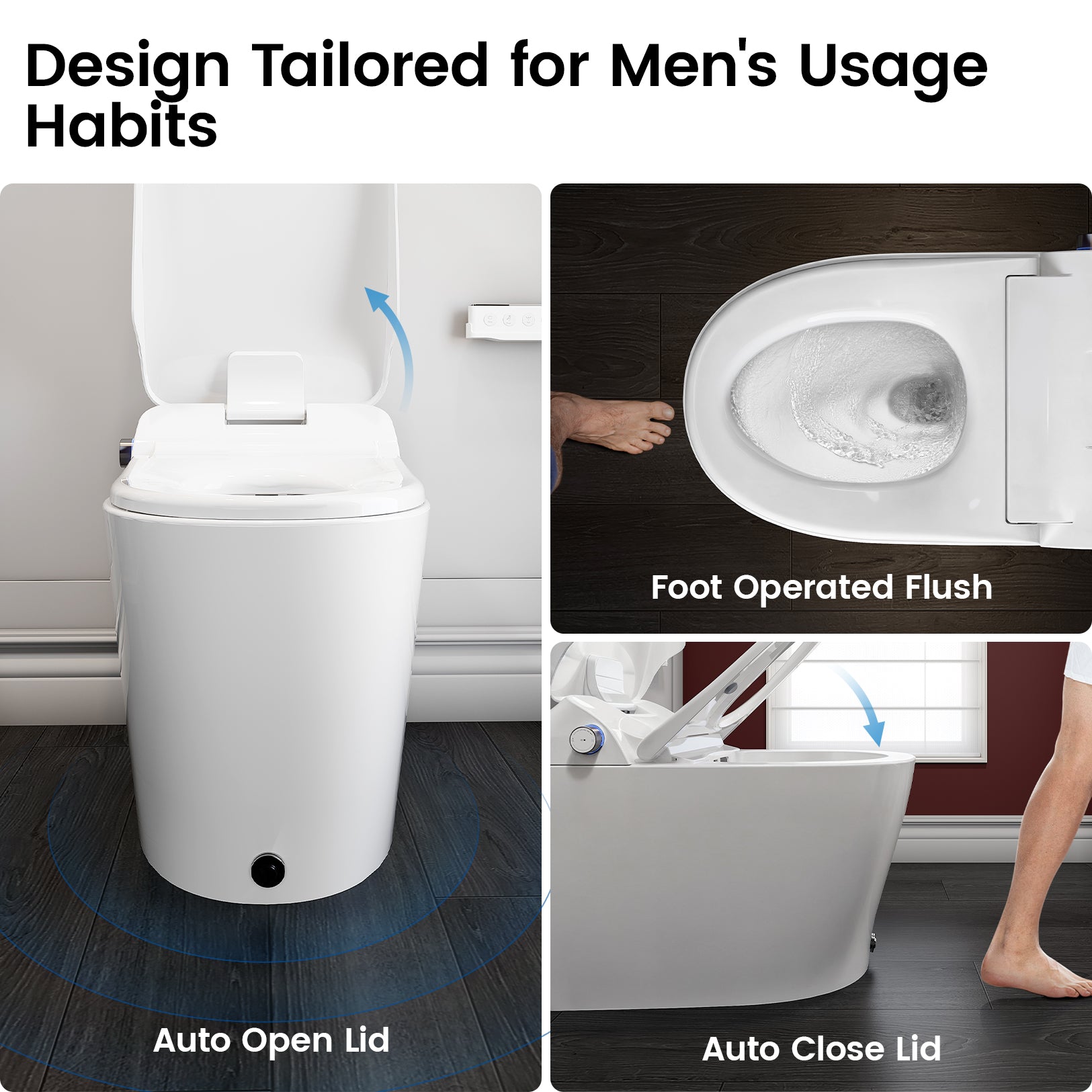 Smart Bidet Toilet for bathrooms with Built-in Water Tank, Assisted Pump, Heated Seat, Warm Water, 1.06 GPF Auto Flush, Remote and Foot Kick Operation, Blackout Flush