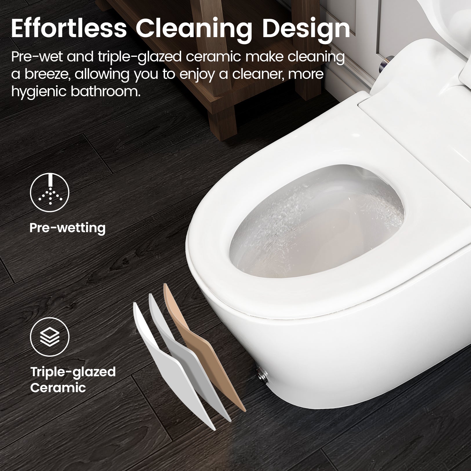 Smart Bidet Toilet for bathrooms with Built-in Water Tank, Assisted Pump, Heated Seat, Warm Water, 1.06 GPF Auto Flush, Remote and Foot Kick Operation, Blackout Flush