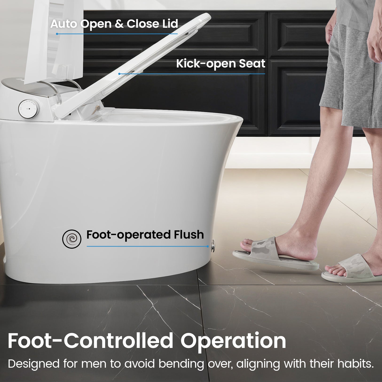 Elongated Smart Bidet Toilet with Built-in Water Tank & Assisted Pump, Heated Seat, Instant Warm Water, Auto Flush, Remote and Foot Kick Operation, Blackout Flush, LED Display