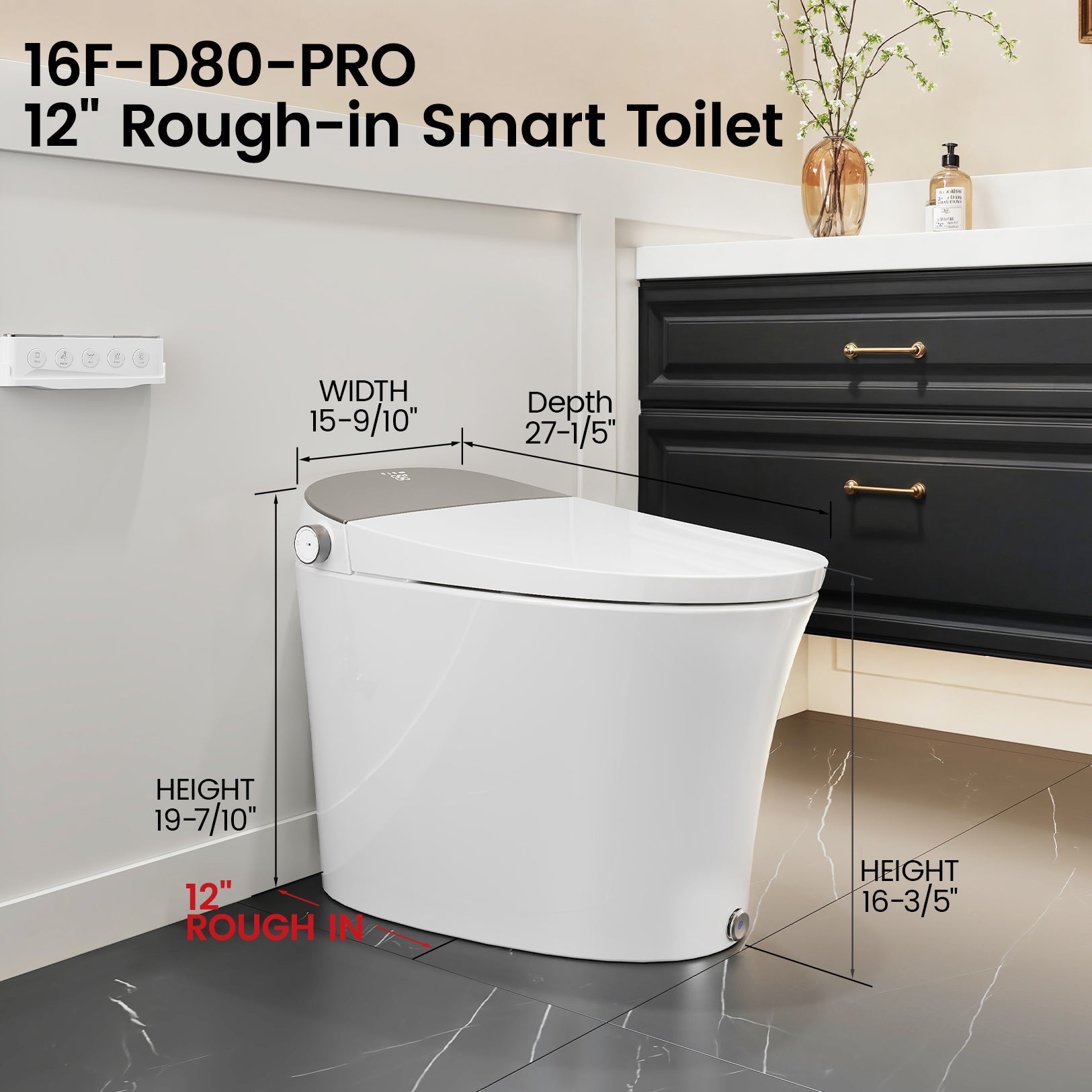 Elongated Smart Bidet Toilet with Built-in Water Tank & Assisted Pump, Heated Seat, Instant Warm Water, Auto Flush, Remote and Foot Kick Operation, Blackout Flush, LED Display