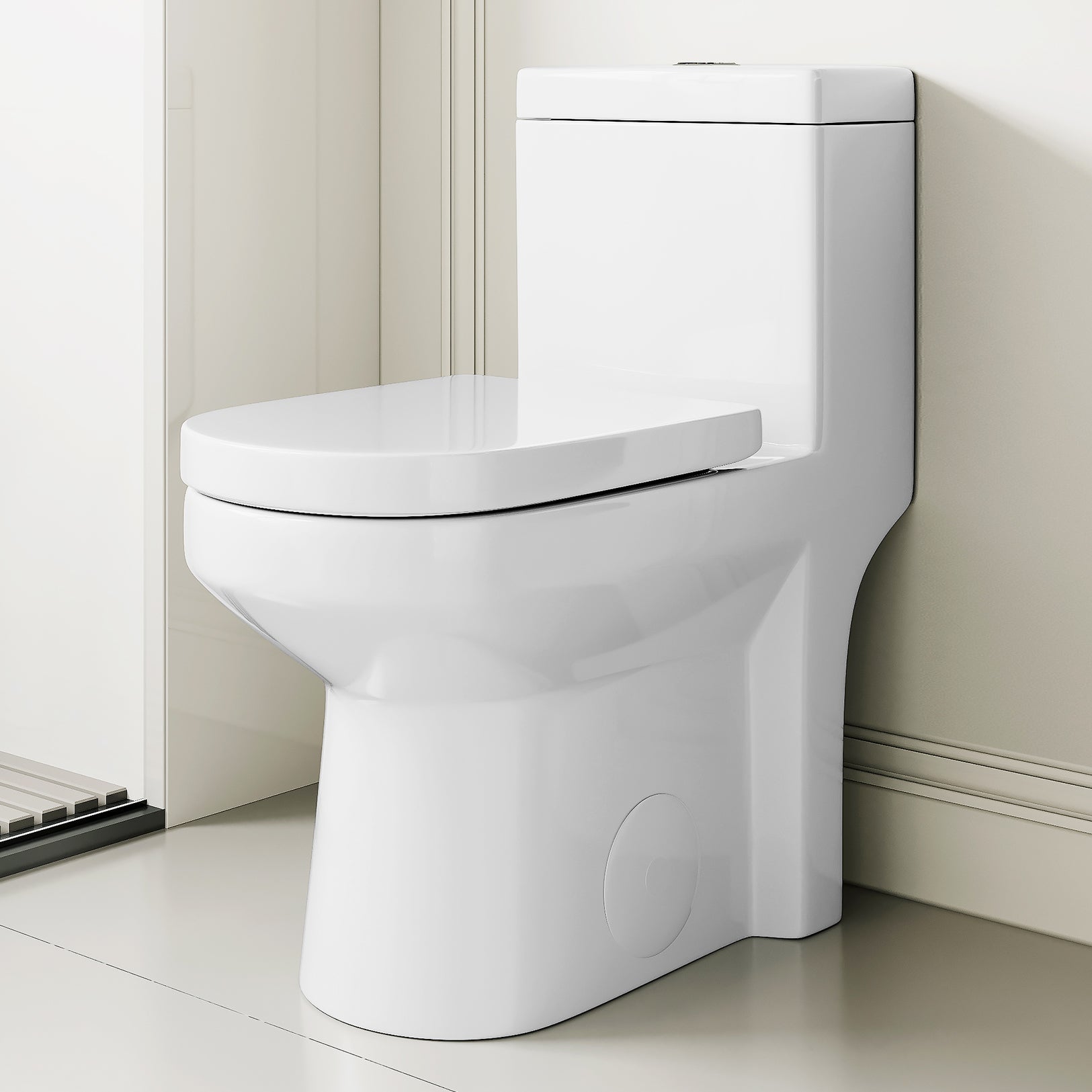 MY-2133 Compact One Piece Toilet for Bathroom, Powerful Dual Flush Round Small Toilet, Average 1.28 GPF, 12" Rough-In Skirted Toilet with Upgraded UF Quiet & Soft Close Seat, White