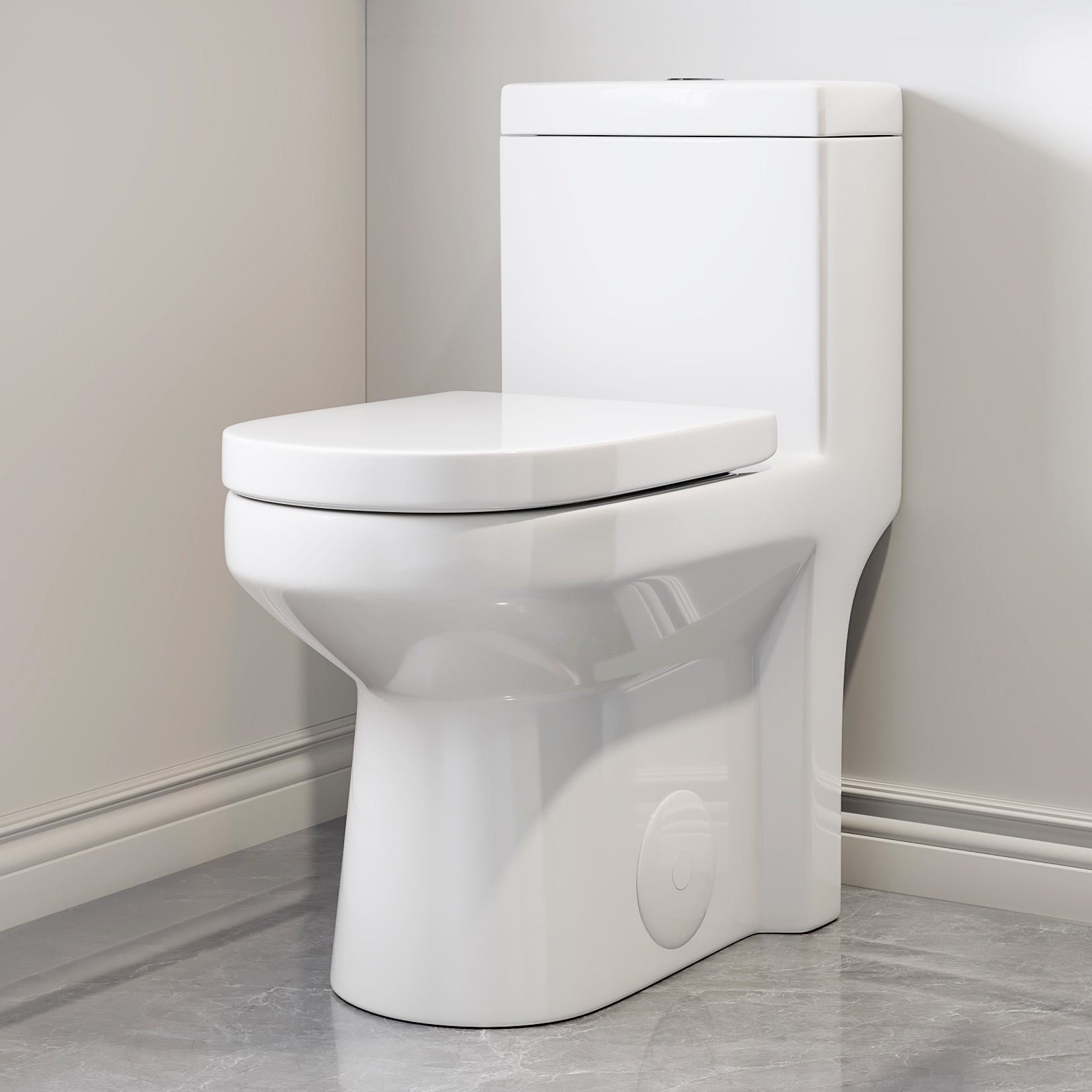 MY-2133 Compact One Piece Toilet for Bathroom, Powerful Dual Flush Round Small Toilet, Average 1.28 GPF, 12" Rough-In Skirted Toilet with Upgraded UF Quiet & Soft Close Seat, White