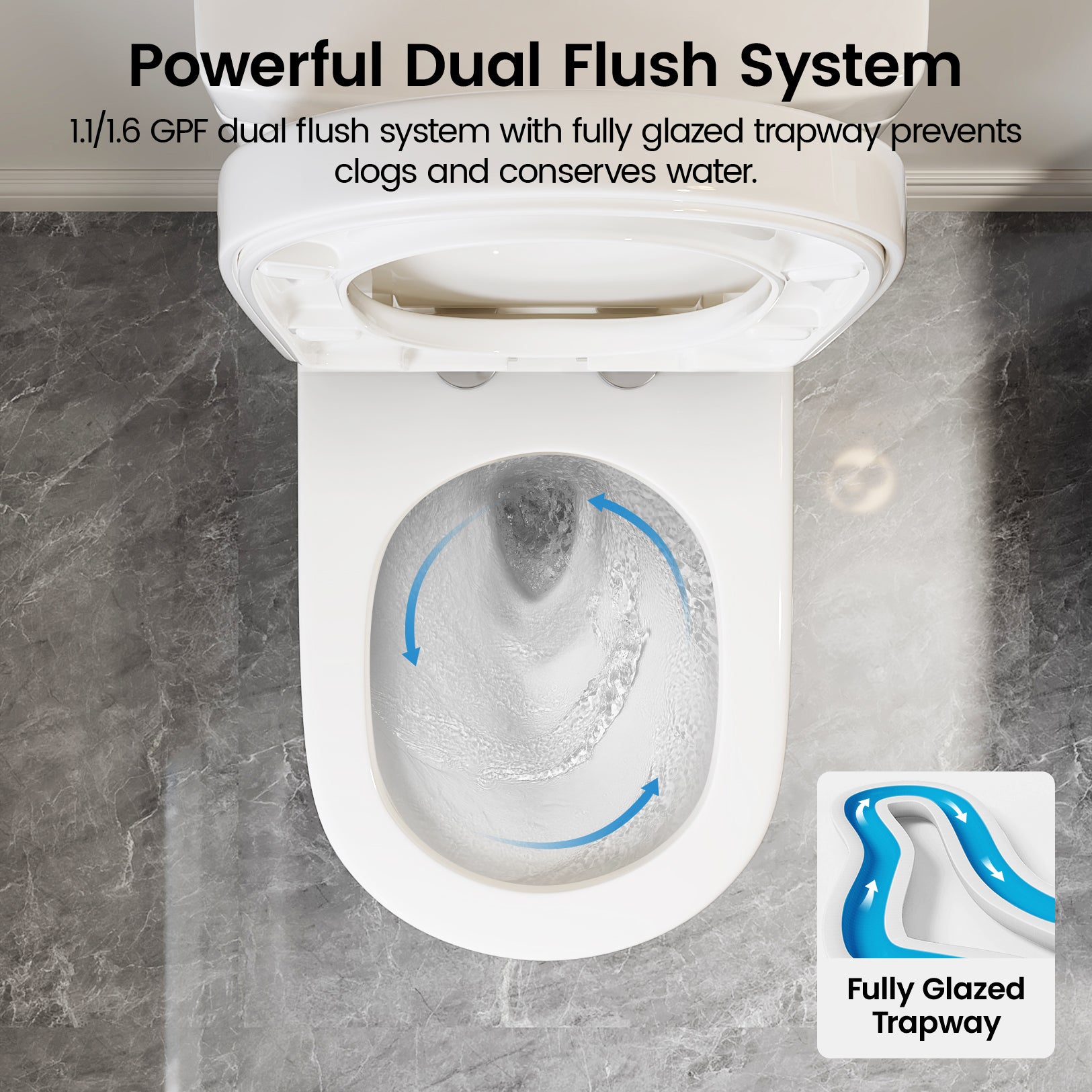 MY-2133 Compact One Piece Toilet for Bathroom, Powerful Dual Flush Round Small Toilet, Average 1.28 GPF, 12" Rough-In Skirted Toilet with Upgraded UF Quiet & Soft Close Seat, White