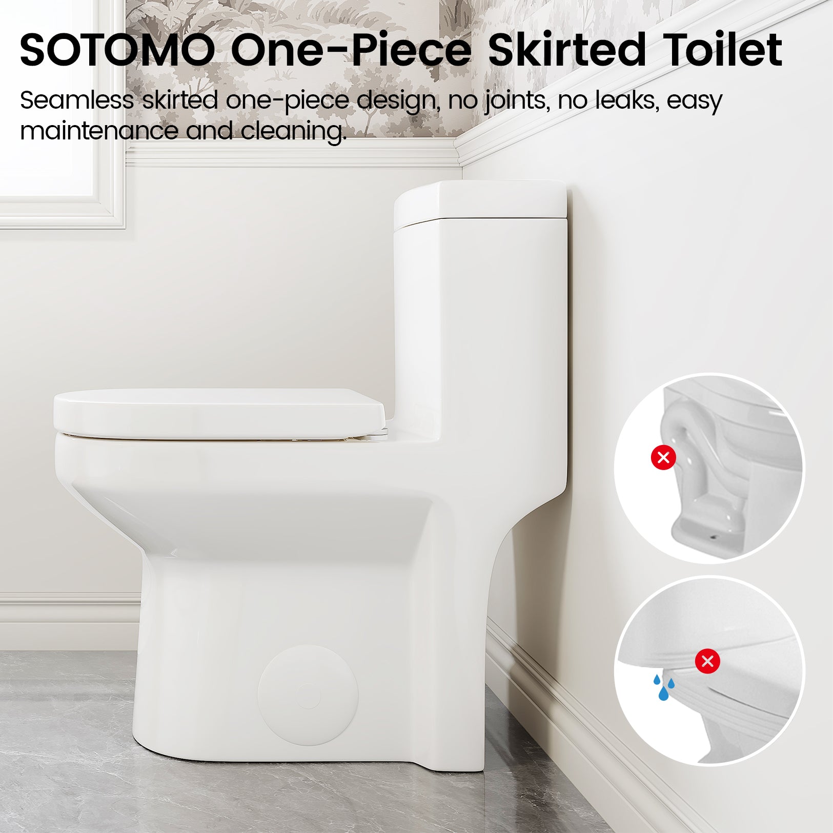 MY-2133 Compact One Piece Toilet for Bathroom, Powerful Dual Flush Round Small Toilet, Average 1.28 GPF, 12" Rough-In Skirted Toilet with Upgraded UF Quiet & Soft Close Seat, White