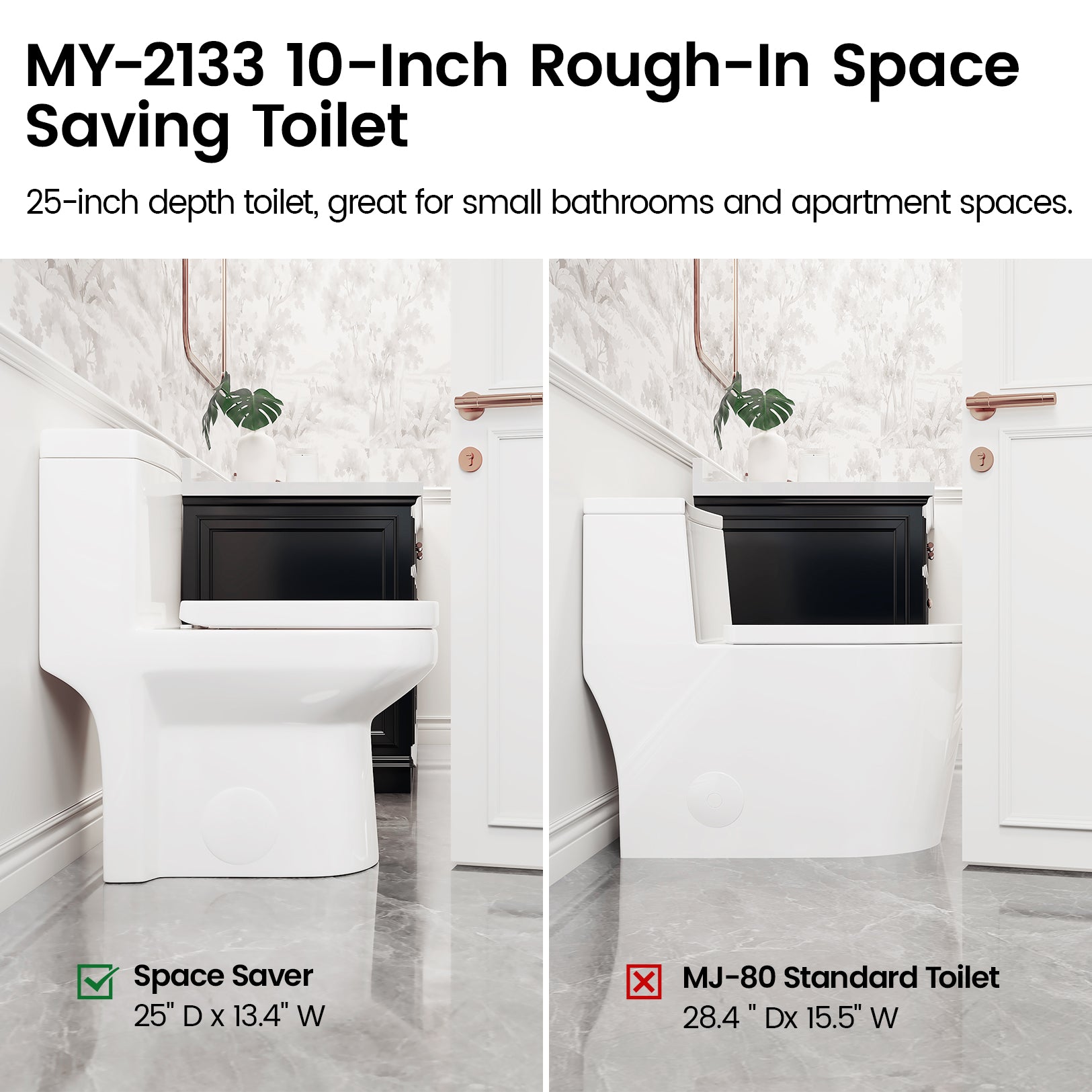 MY-2133 Compact One Piece Toilet for Bathroom, Powerful Dual Flush Round Small Toilet, Average 1.28 GPF, 12" Rough-In Skirted Toilet with Upgraded UF Quiet & Soft Close Seat, White