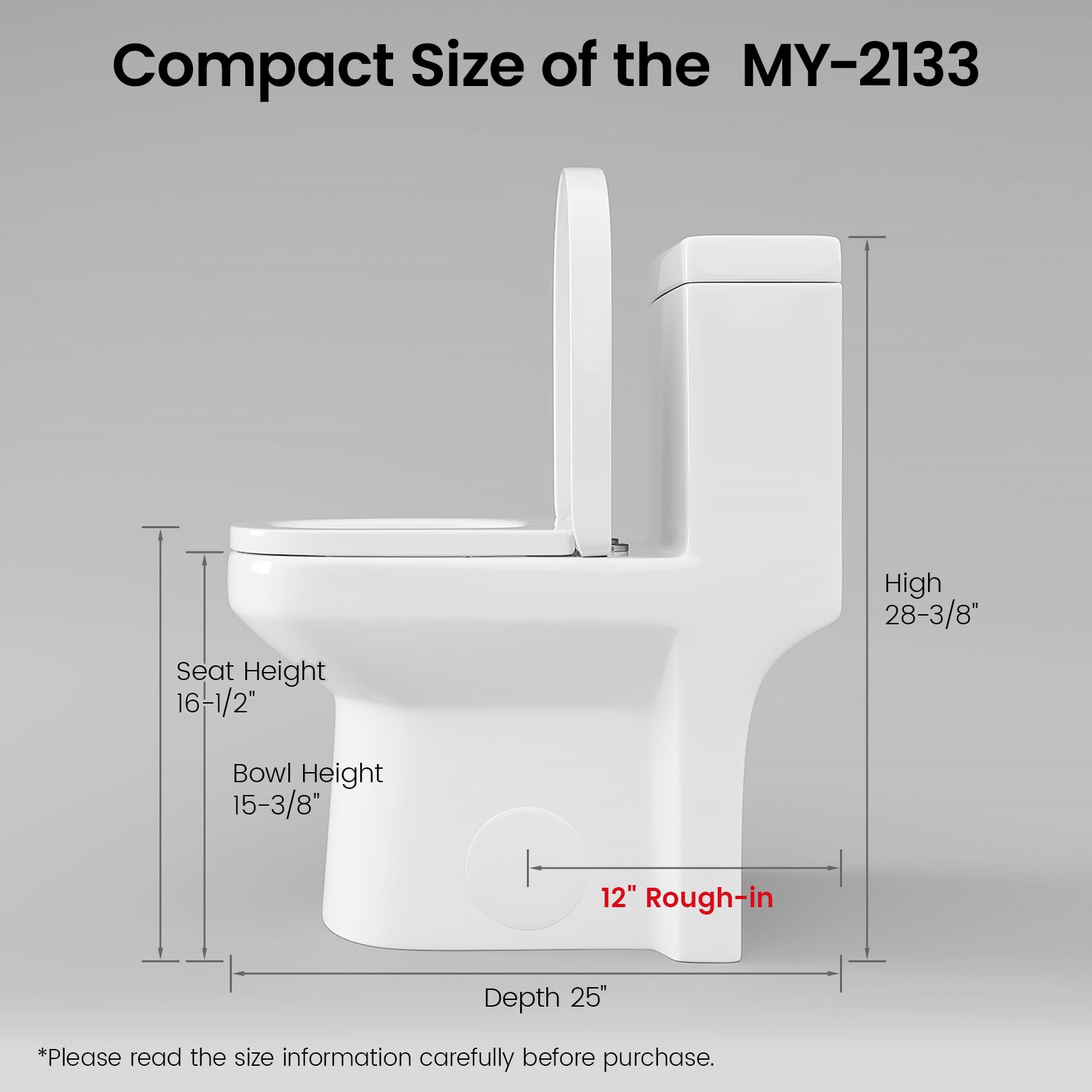 MY-2133 Compact One Piece Toilet for Bathroom, Powerful Dual Flush Round Small Toilet, Average 1.28 GPF, 12" Rough-In Skirted Toilet with Upgraded UF Quiet & Soft Close Seat, White