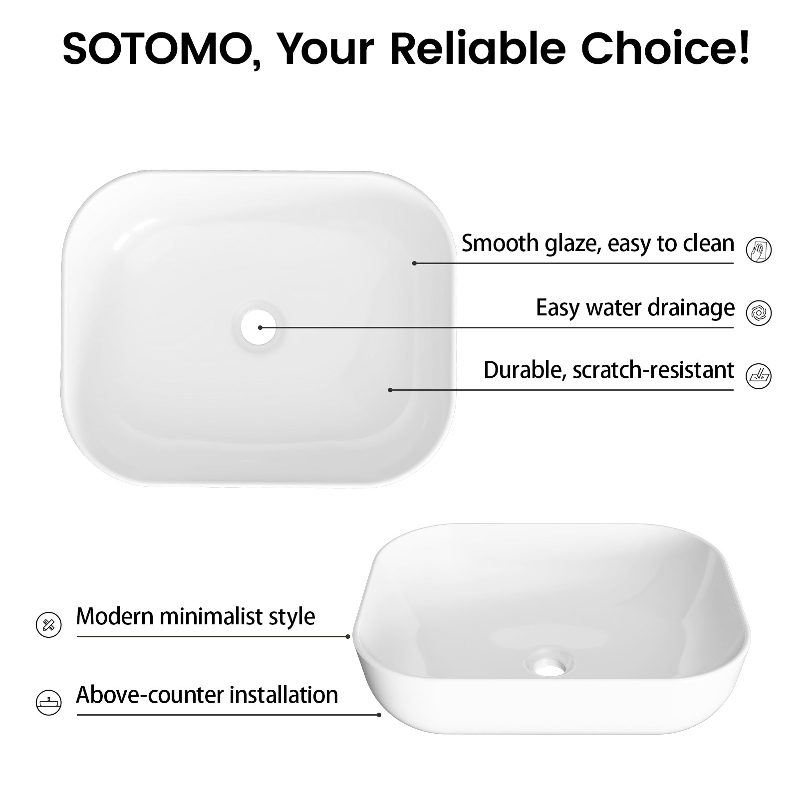 SOTOMO MJ-6128 Modern Rectangular Vessel Sink