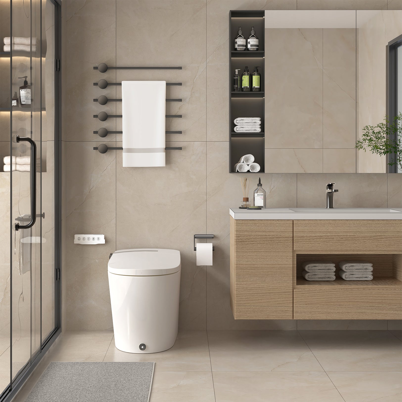 DA80U  One Piece  Elongated Smart Toilet Bidet Combo with Built-in Water Tank,  Heated Seat,  Blackout Flush
