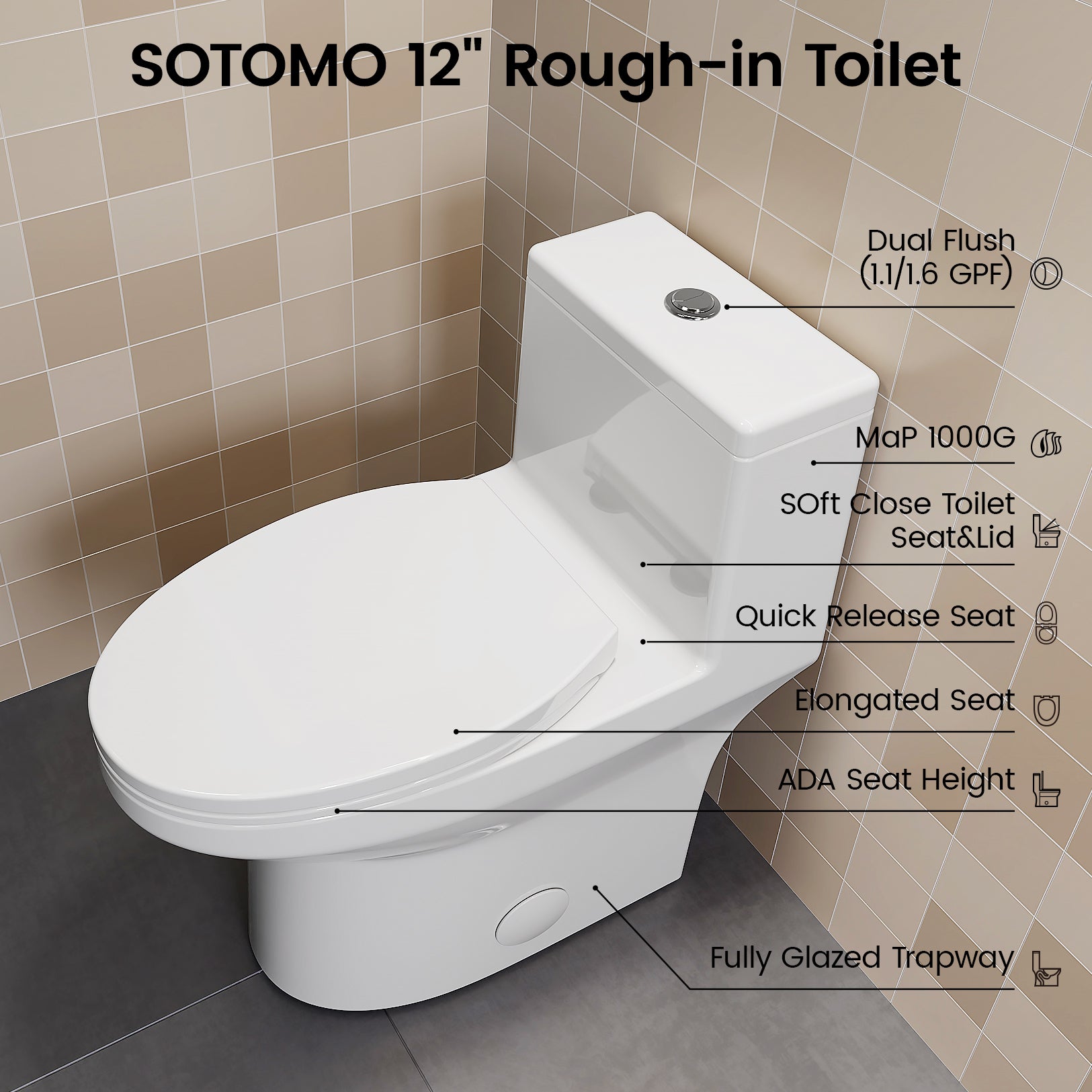 K-0351DF Elongated ADA Compliant One Piece Toilet, 1.1/1.6 GPF Dual Flush, MAP 1000g