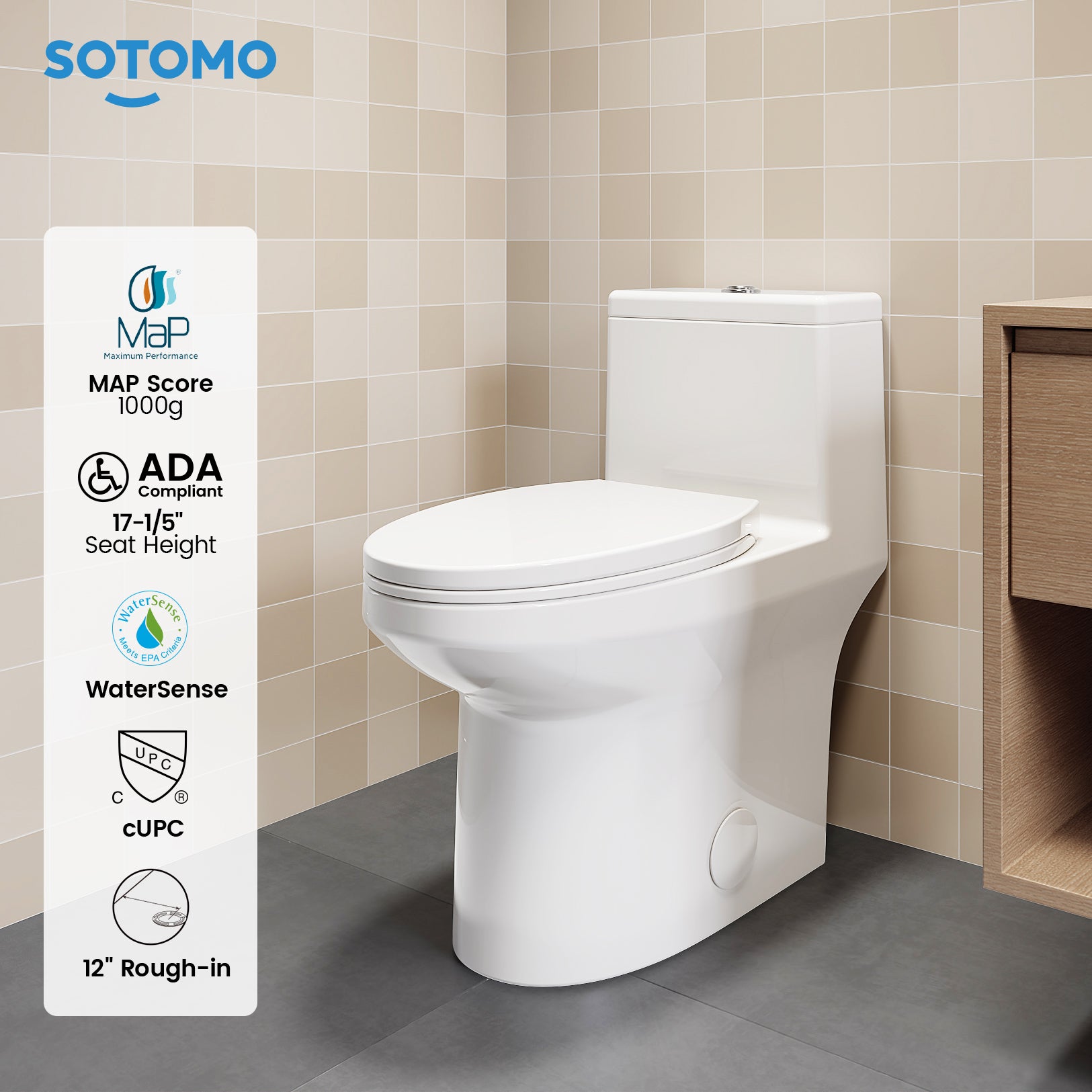 K-0351DF Elongated ADA Compliant One Piece Toilet, 1.1/1.6 GPF Dual Flush, MAP 1000g