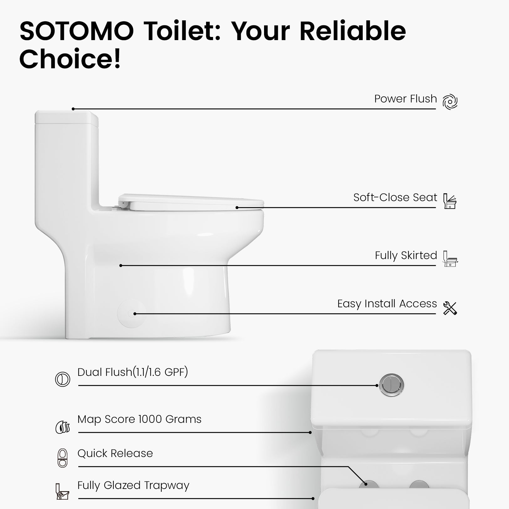 K-0318DF MAP 1000G 1.1/1.6 GPF Dual Flush Elongated One Piece Toilet