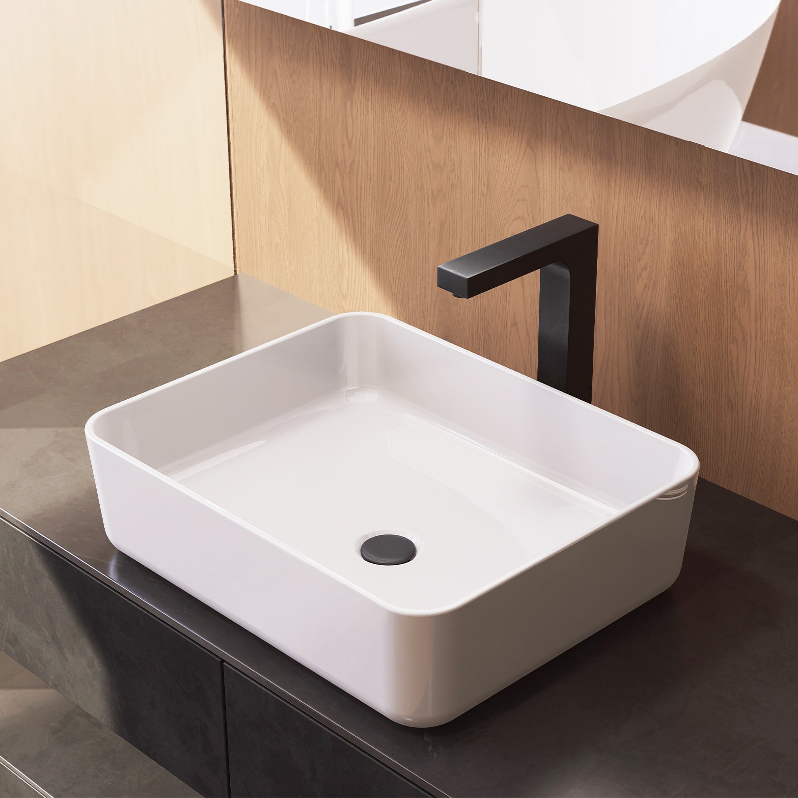 MJ-695 Bathroom Rectangular Vessel Sink, 19.7" x 15.7" x 5.5"