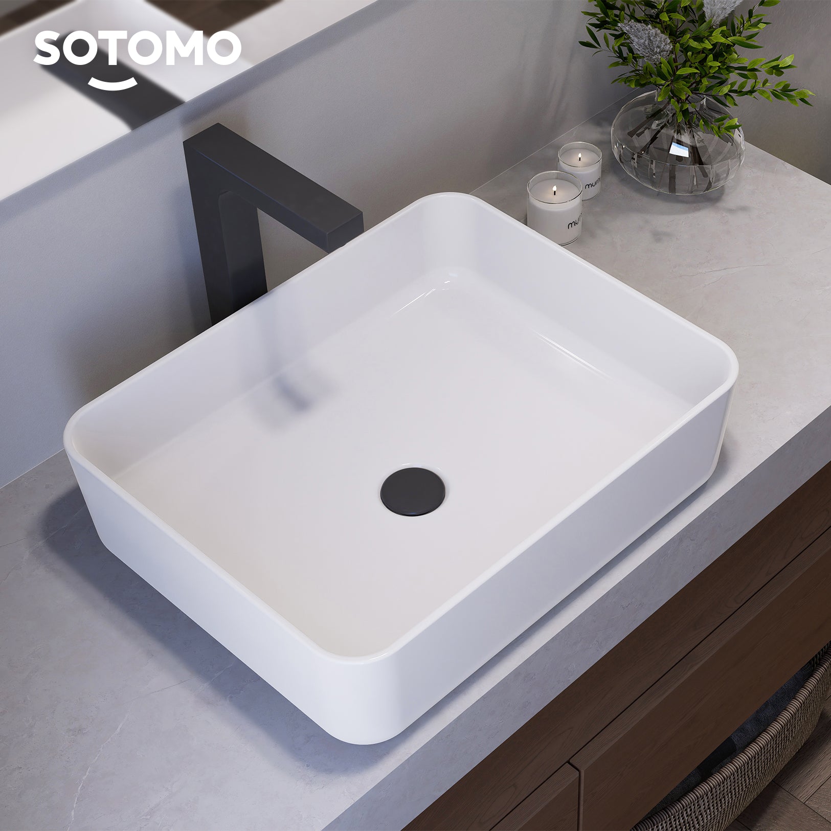 MJ-695 Bathroom Rectangular Vessel Sink, 19.7" x 15.7" x 5.5"