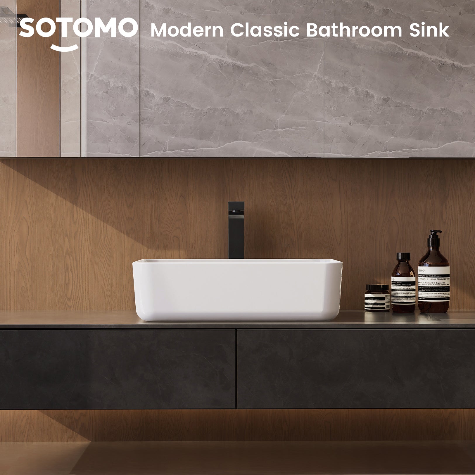 MJ-695 Bathroom Rectangular Vessel Sink, 19.7" x 15.7" x 5.5"