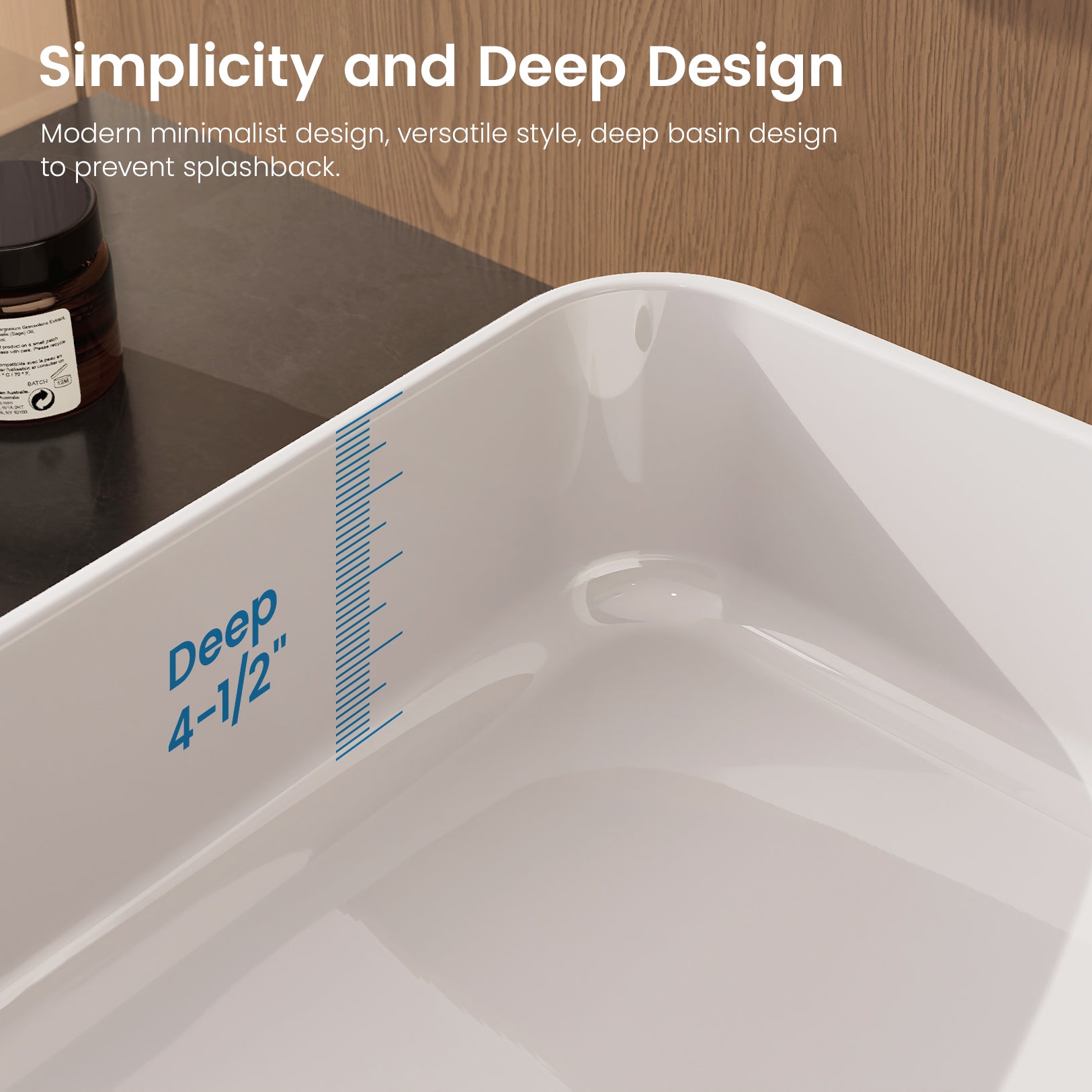 MJ-695 Bathroom Rectangular Vessel Sink, 19.7" x 15.7" x 5.5"