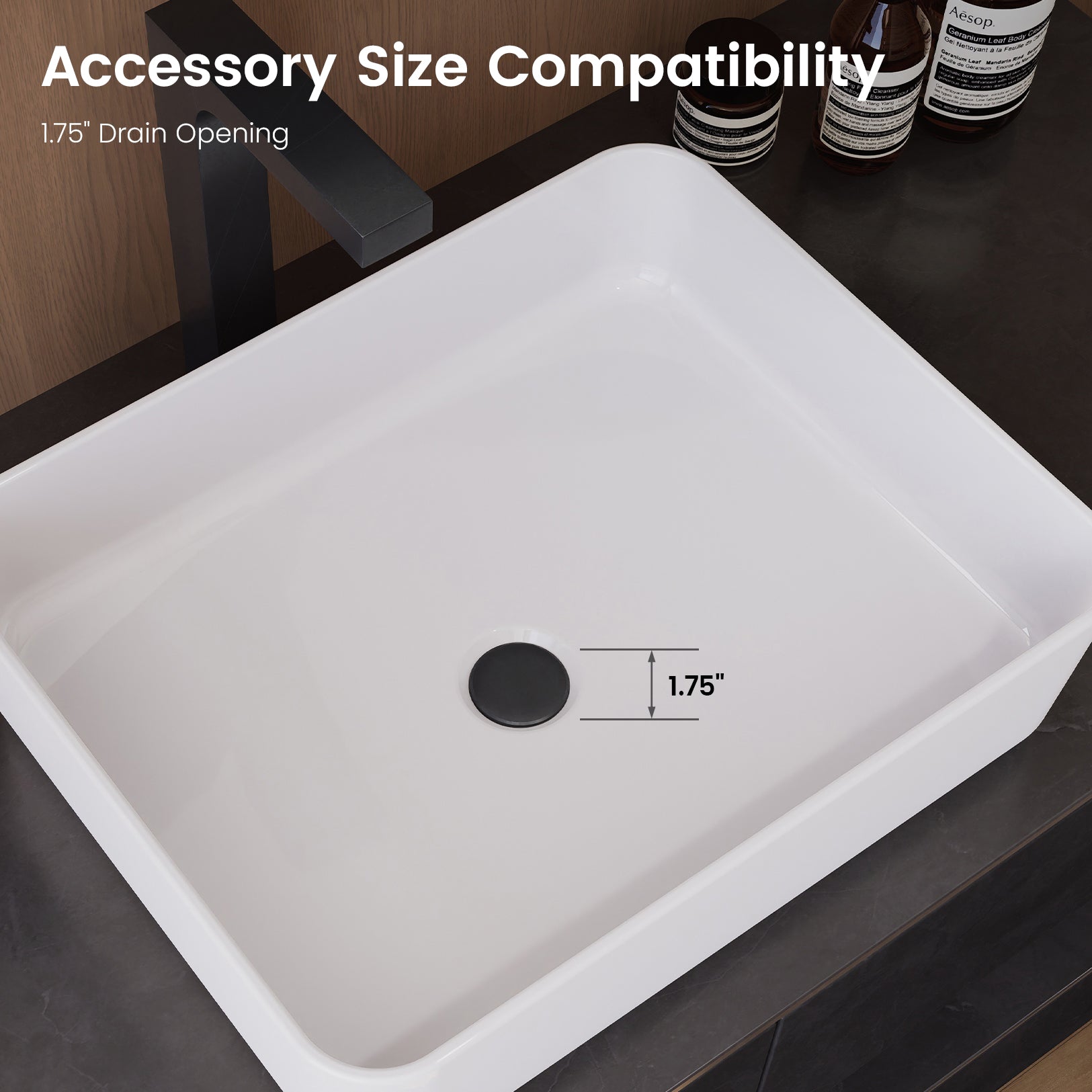 MJ-695 Bathroom Rectangular Vessel Sink, 19.7" x 15.7" x 5.5"