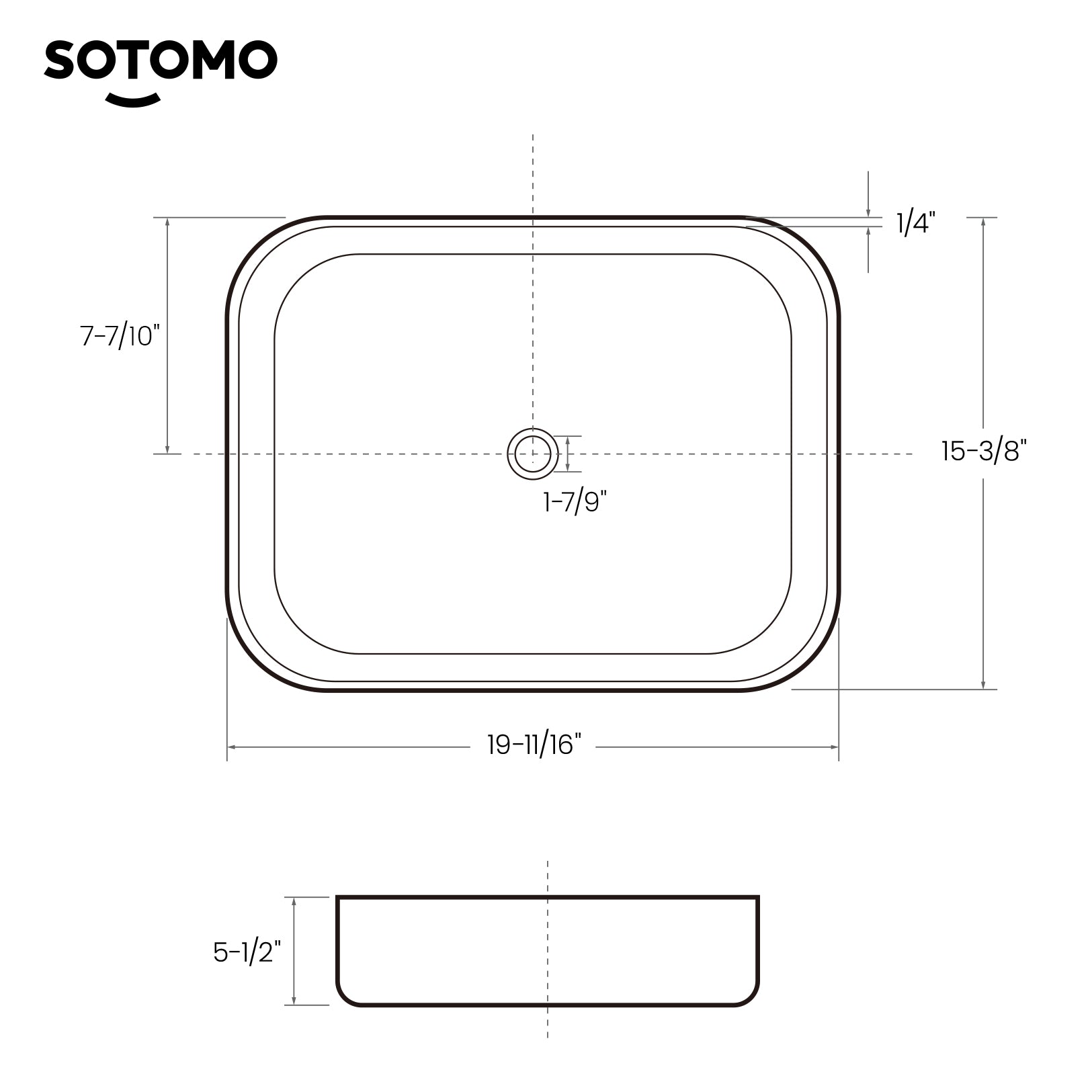 MJ-695 Bathroom Rectangular Vessel Sink, 19.7" x 15.7" x 5.5"