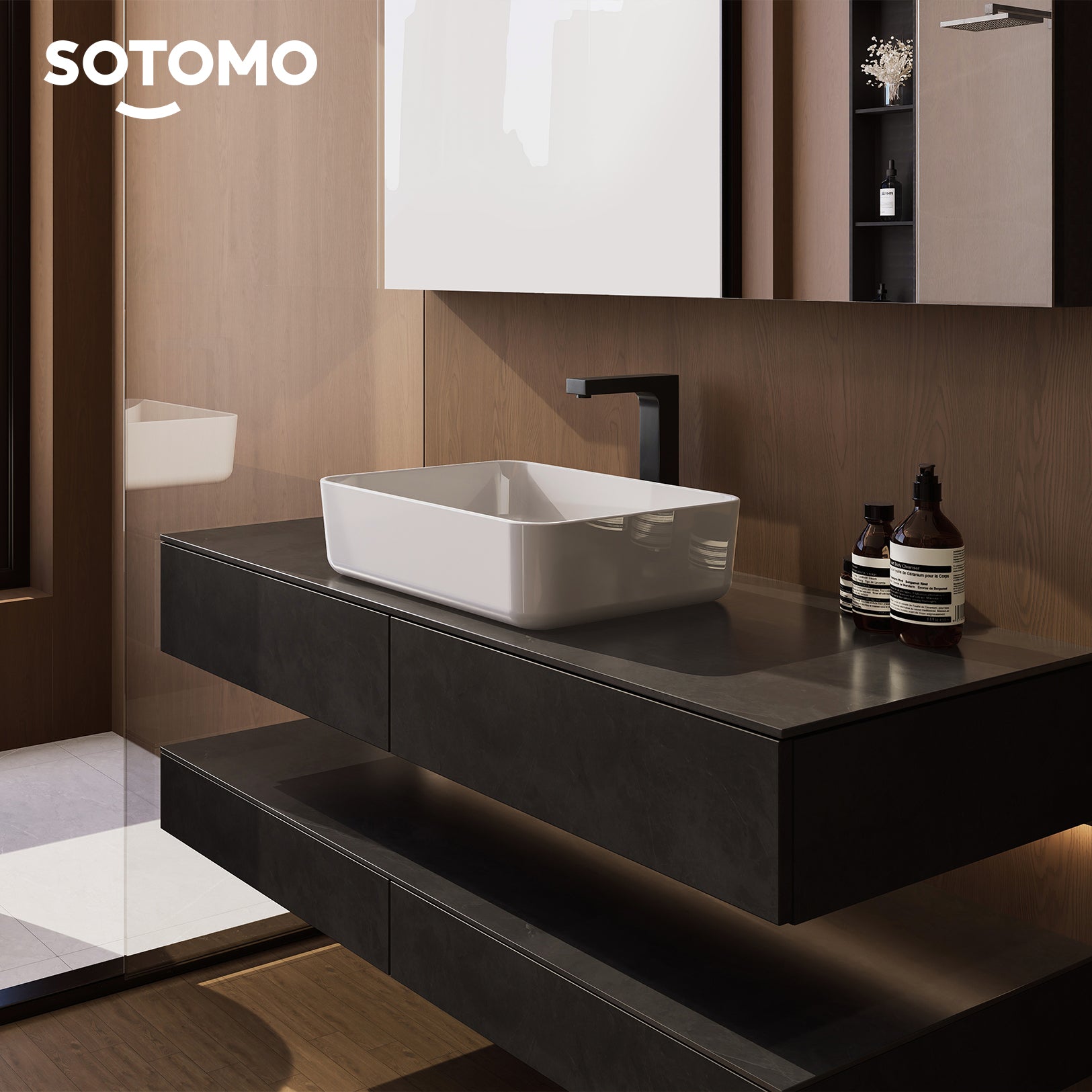 MJ-695 Bathroom Rectangular Vessel Sink, 19.7" x 15.7" x 5.5"