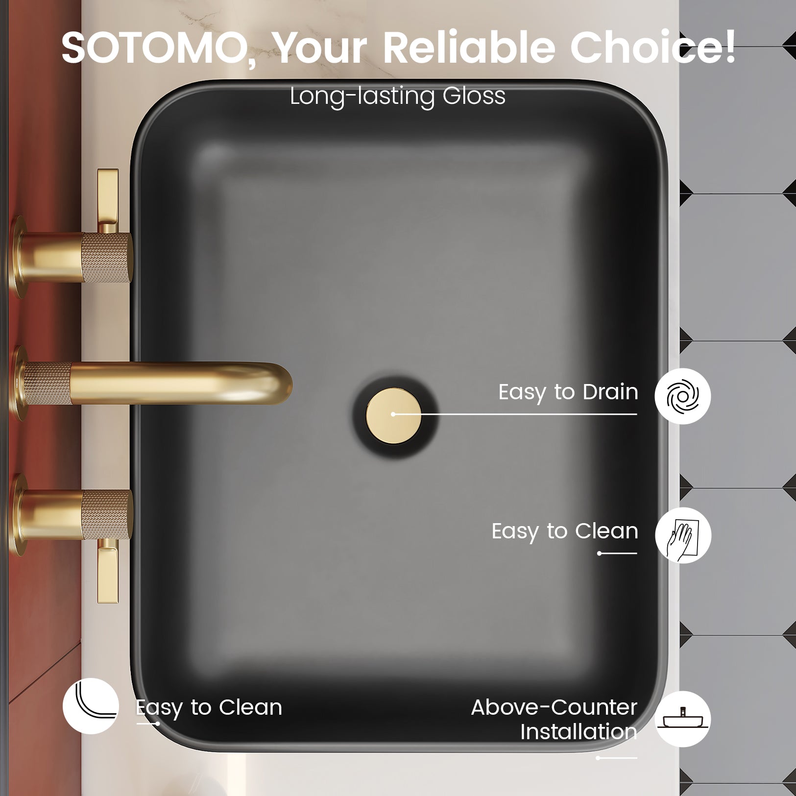 MJ-695 Bathroom Rectangular Vessel Sink, 19.7" x 15.7" x 5.5"