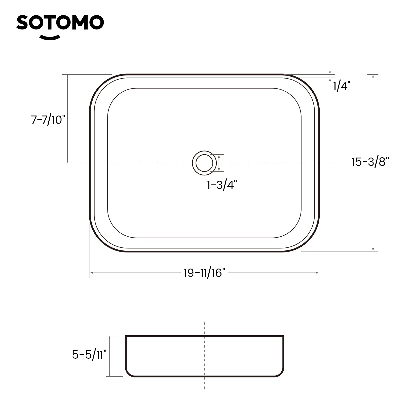 MJ-695 Bathroom Rectangular Vessel Sink, 19.7" x 15.7" x 5.5"