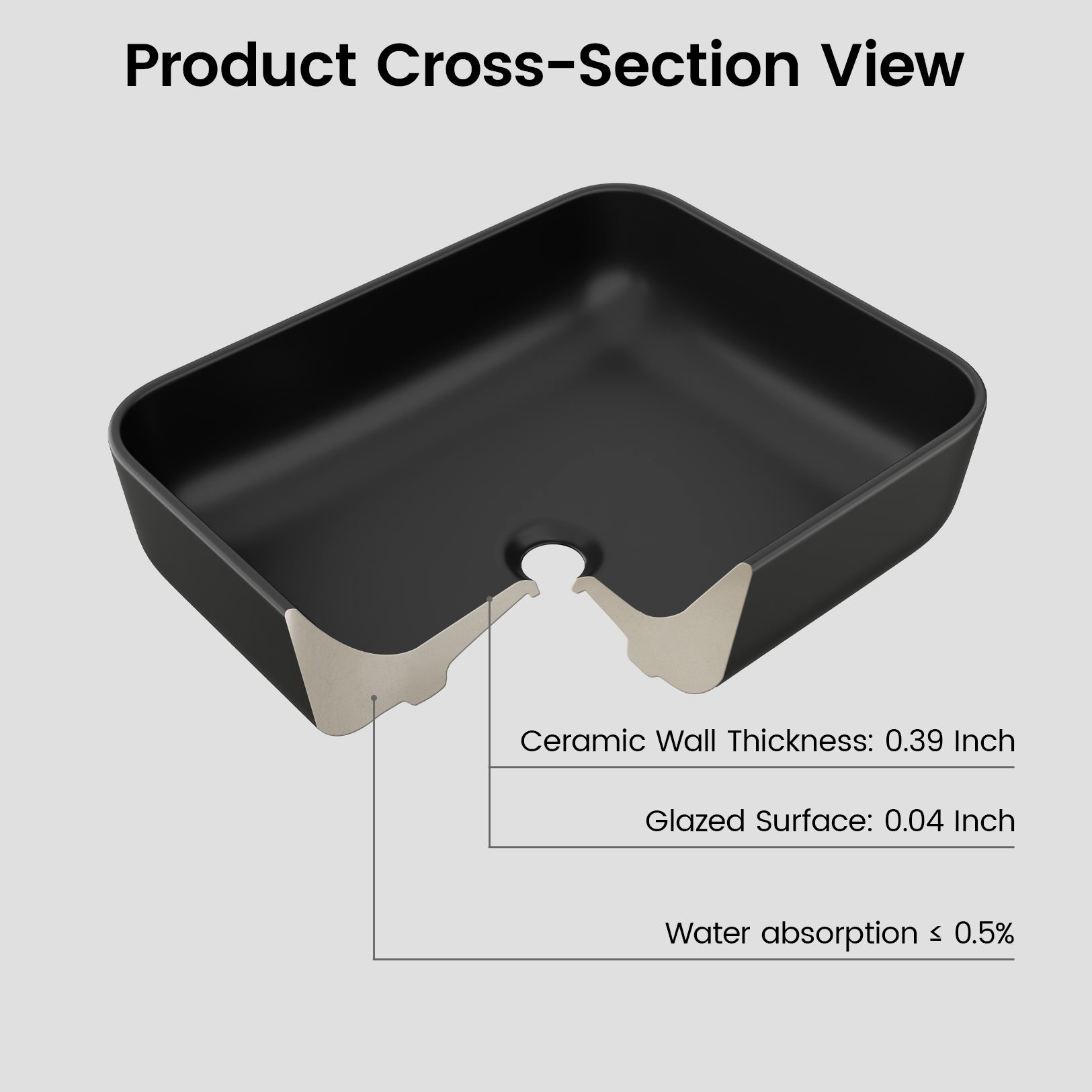 MJ-695 Bathroom Rectangular Vessel Sink, 19.7" x 15.7" x 5.5"
