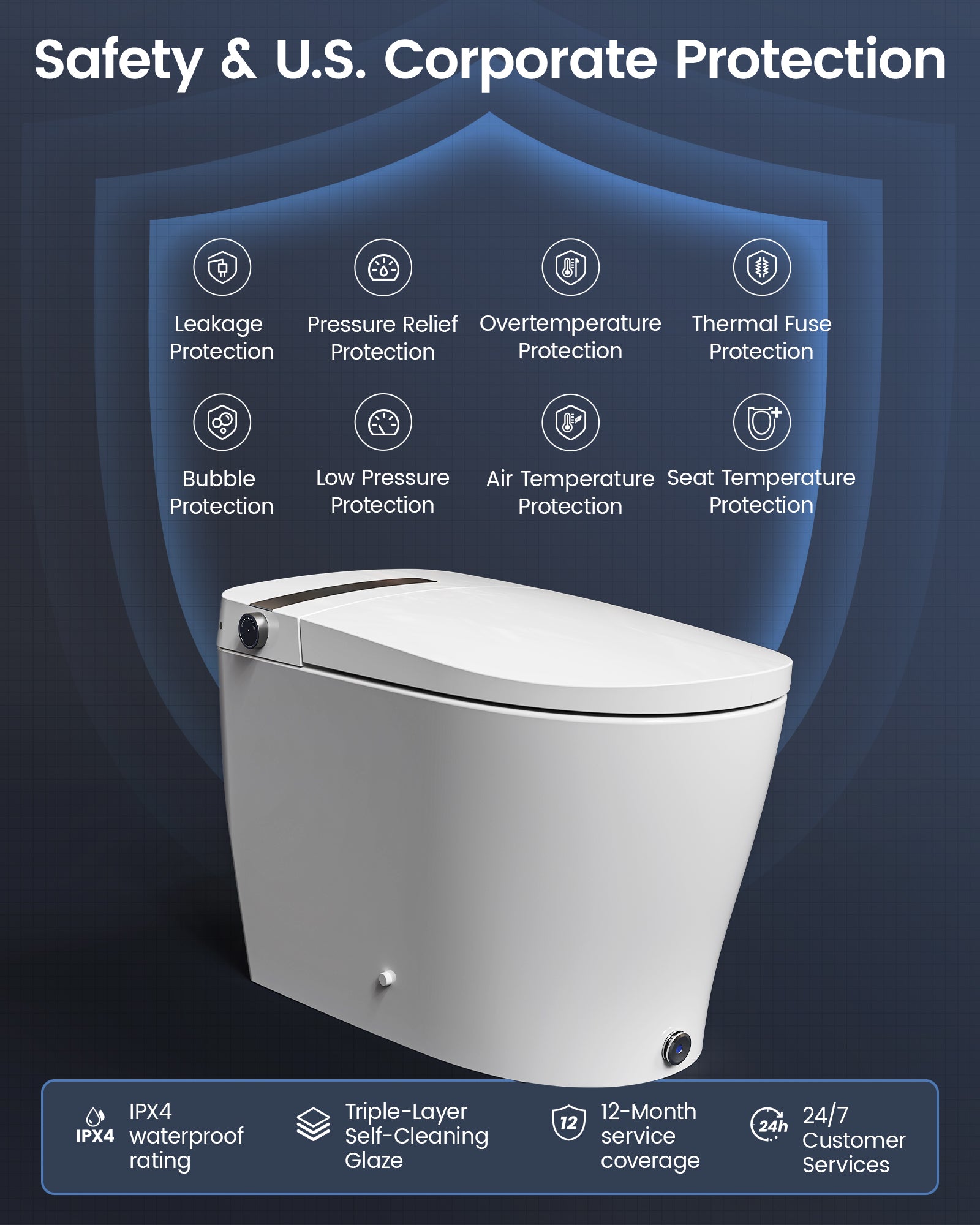 Smart Toilet with Bidet Built In, DA80 Smart Bidet Toilet with Tank Heated Seat, 1.06 GPF Power Flush Booster Pump, Auto Open/Close, Warm Water, Dryer, Night Light, Remote and Foot Kick Operation