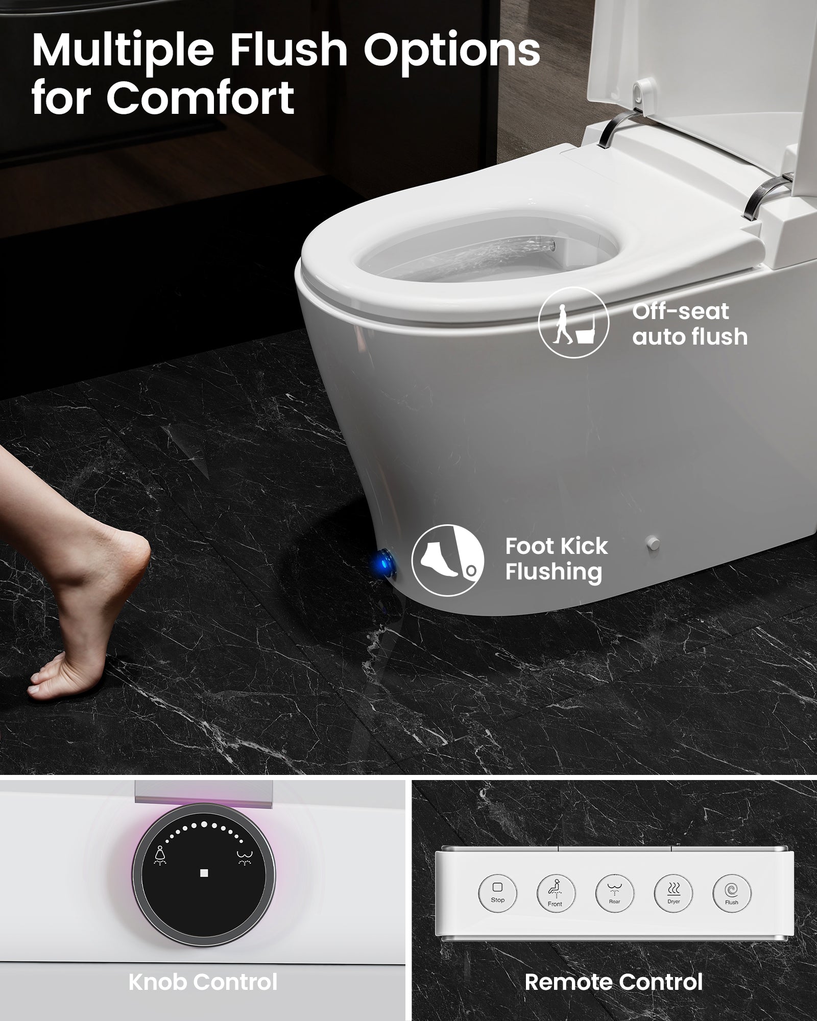 Smart Toilet with Bidet Built In, DA80 Smart Bidet Toilet with Tank Heated Seat, 1.06 GPF Power Flush Booster Pump, Auto Open/Close, Warm Water, Dryer, Night Light, Remote and Foot Kick Operation