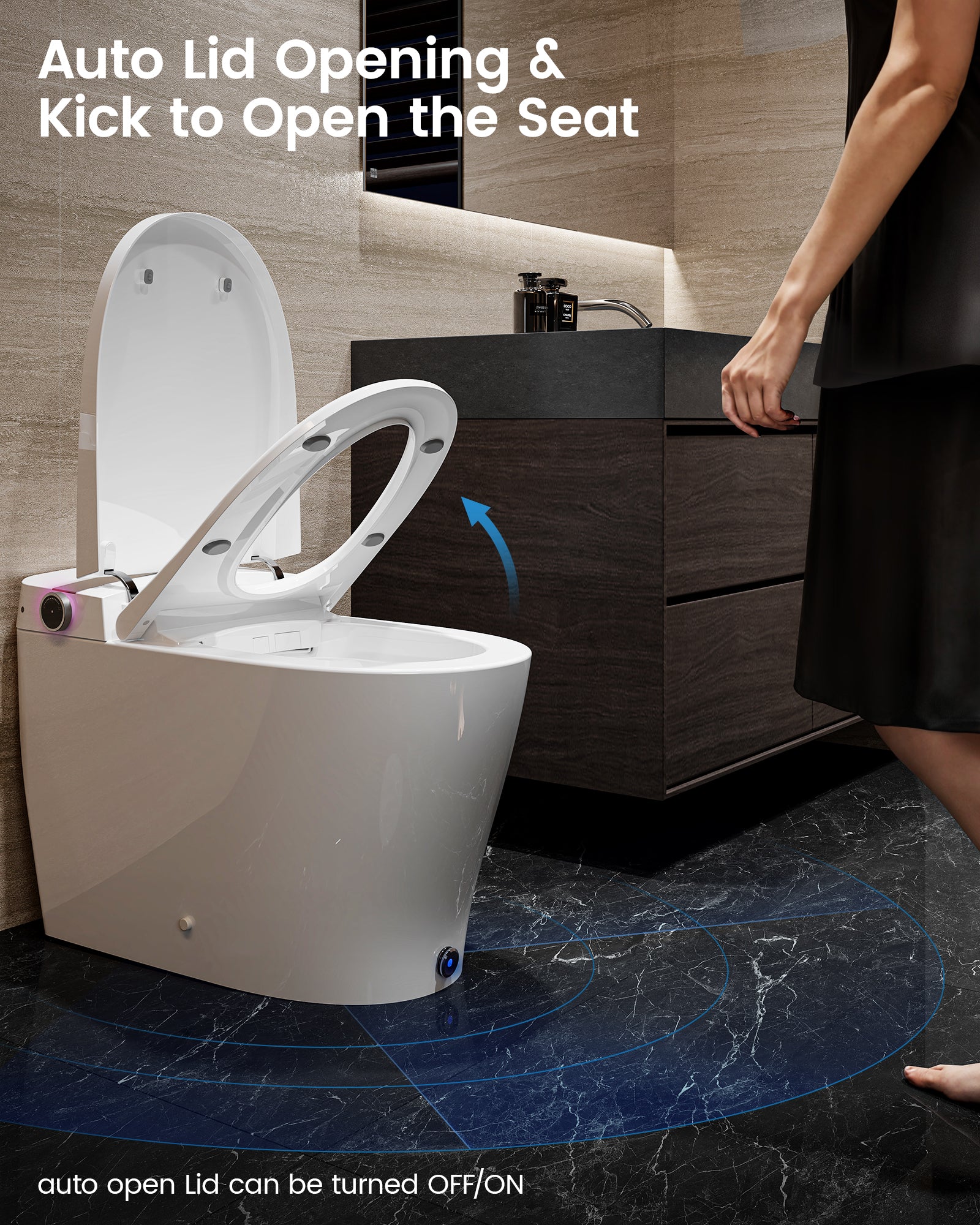 Smart Toilet with Bidet Built In, DA80 Smart Bidet Toilet with Tank Heated Seat, 1.06 GPF Power Flush Booster Pump, Auto Open/Close, Warm Water, Dryer, Night Light, Remote and Foot Kick Operation