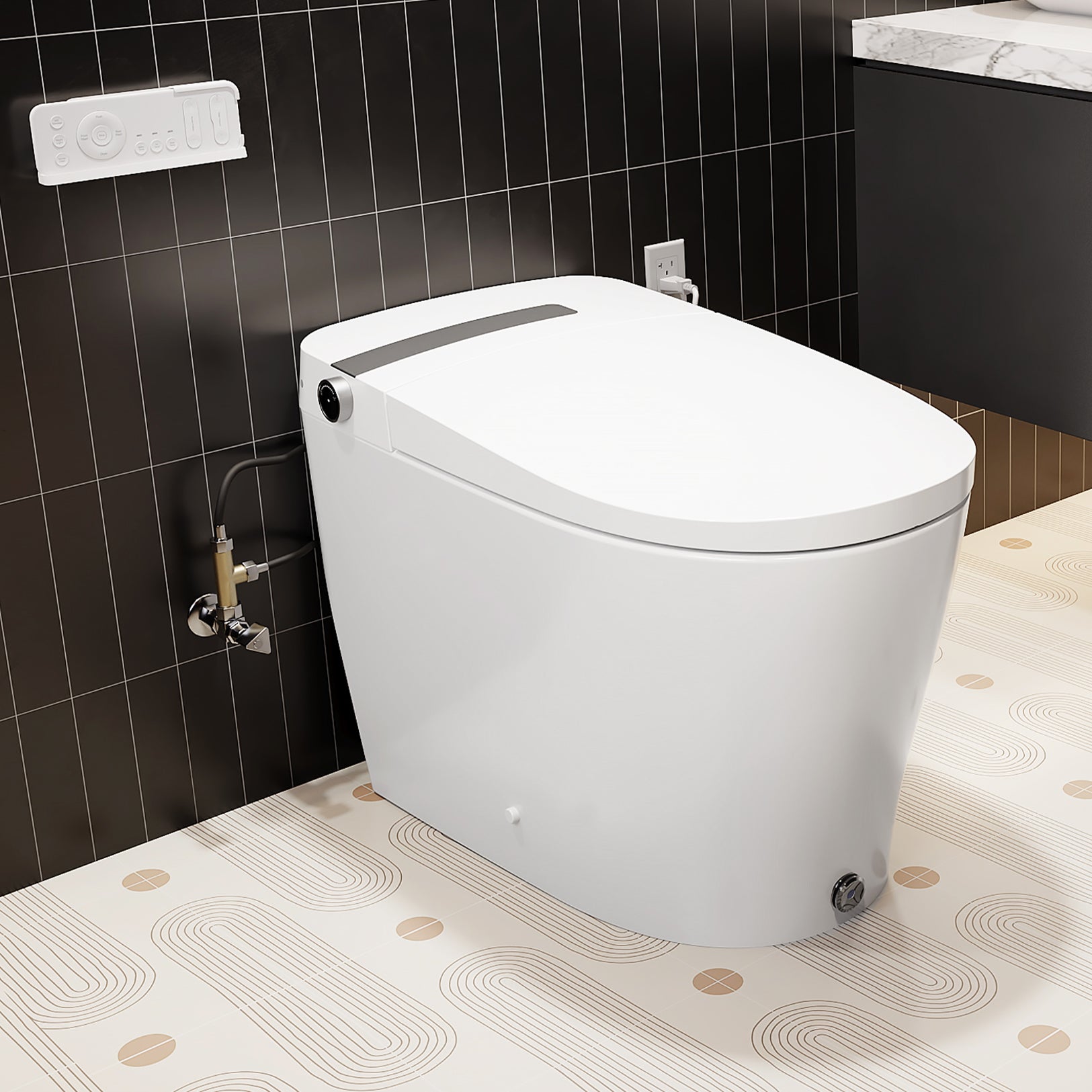 YA60 Smart Bidet Toilet with Heated Seat, Warm Water and Dryer, Auto Flush, Kick Flush, Night Light, and Blackout Flush