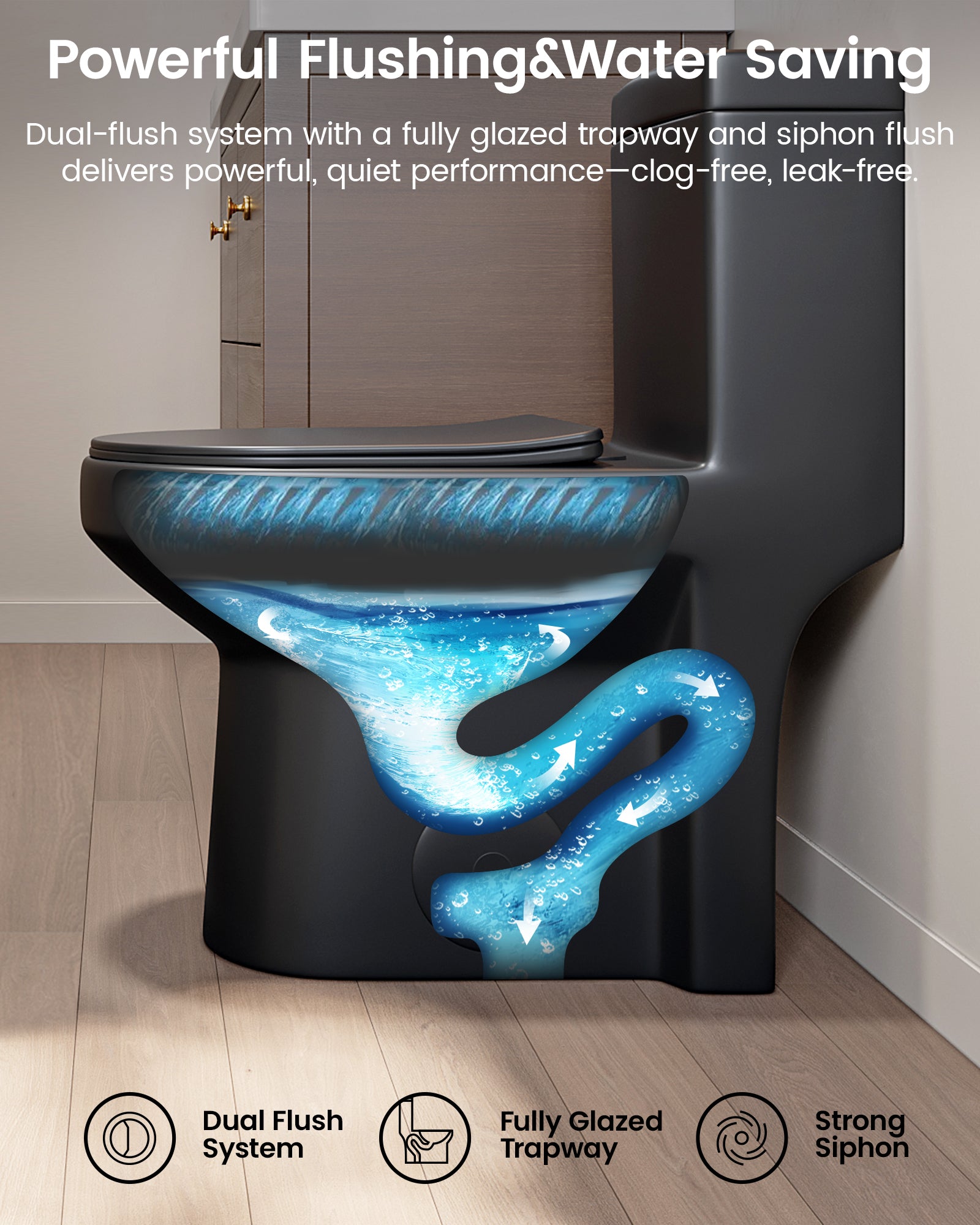 MY-2133 Compact One Piece Toilet for Bathroom, Powerful Dual Flush Round Small Toilet, Average 1.28 GPF, 12" Rough-In Skirted Toilet with Upgraded UF Quiet & Soft Close Seat, White
