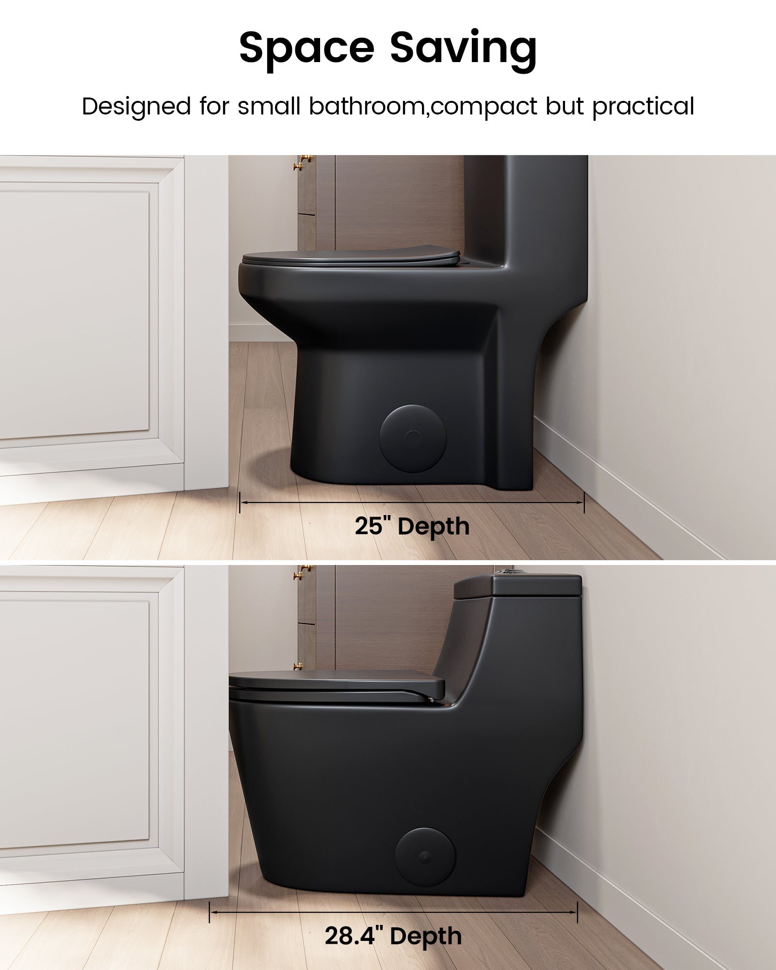 MY-2133 Compact One Piece Toilet for Bathroom, Powerful Dual Flush Round Small Toilet, Average 1.28 GPF, 12" Rough-In Skirted Toilet with Upgraded UF Quiet & Soft Close Seat, White