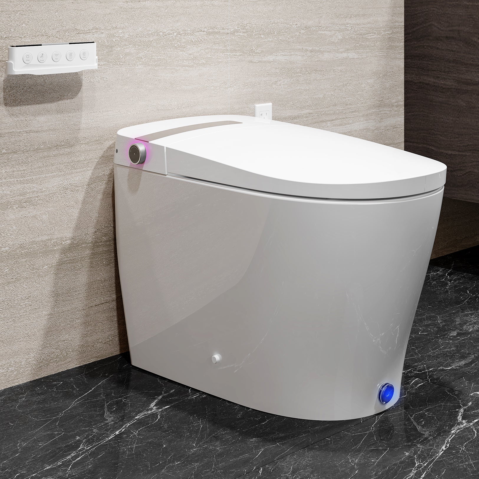 Smart Toilet with Bidet Built In, DA80 Smart Bidet Toilet with Tank Heated Seat, 1.06 GPF Power Flush Booster Pump, Auto Open/Close, Warm Water, Dryer, Night Light, Remote and Foot Kick Operation