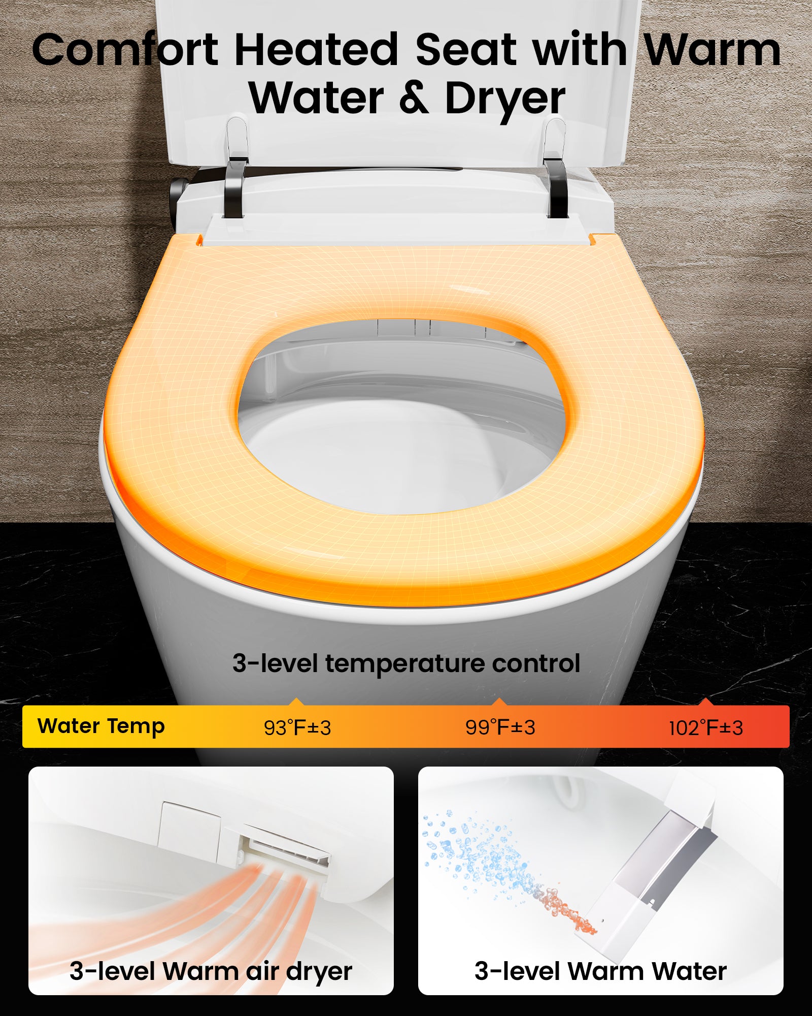 Smart Toilet with Bidet Built In, DA80 Smart Bidet Toilet with Tank Heated Seat, 1.06 GPF Power Flush Booster Pump, Auto Open/Close, Warm Water, Dryer, Night Light, Remote and Foot Kick Operation