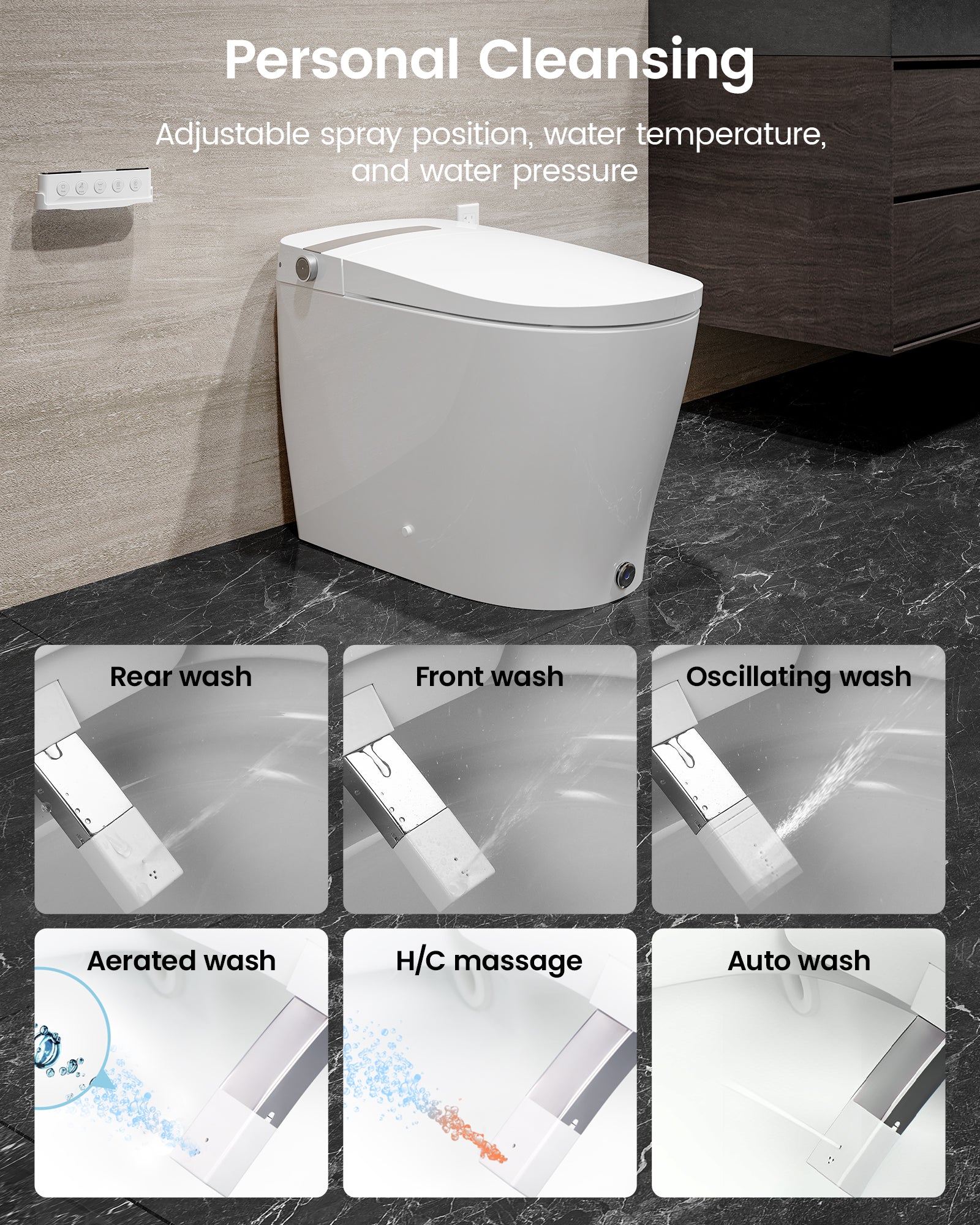 Smart Toilet with Bidet Built In, DA80 Smart Bidet Toilet with Tank Heated Seat, 1.06 GPF Power Flush Booster Pump, Auto Open/Close, Warm Water, Dryer, Night Light, Remote and Foot Kick Operation